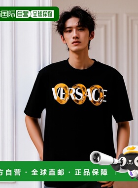 香港直邮VERSACE 男士T恤 10133021A134012B510 SS2025 黑色男装