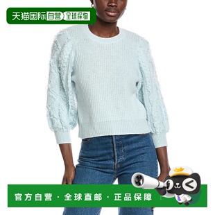 自营 autumn cashmere秋季羊绒镶边泡泡袖羊绒毛衣-蓝色 美国奥莱