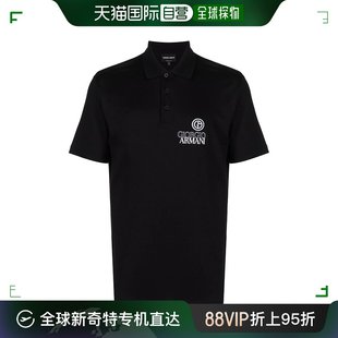 香港直邮GIORGIO 黑色粘胶纤维字母logo刺绣短袖 男士 ARMANI POLO