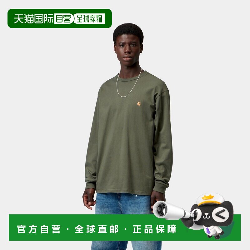 自营欧洲直邮Carhartt WIP Chase男士灰绿色/金色棉质长袖T恤图片