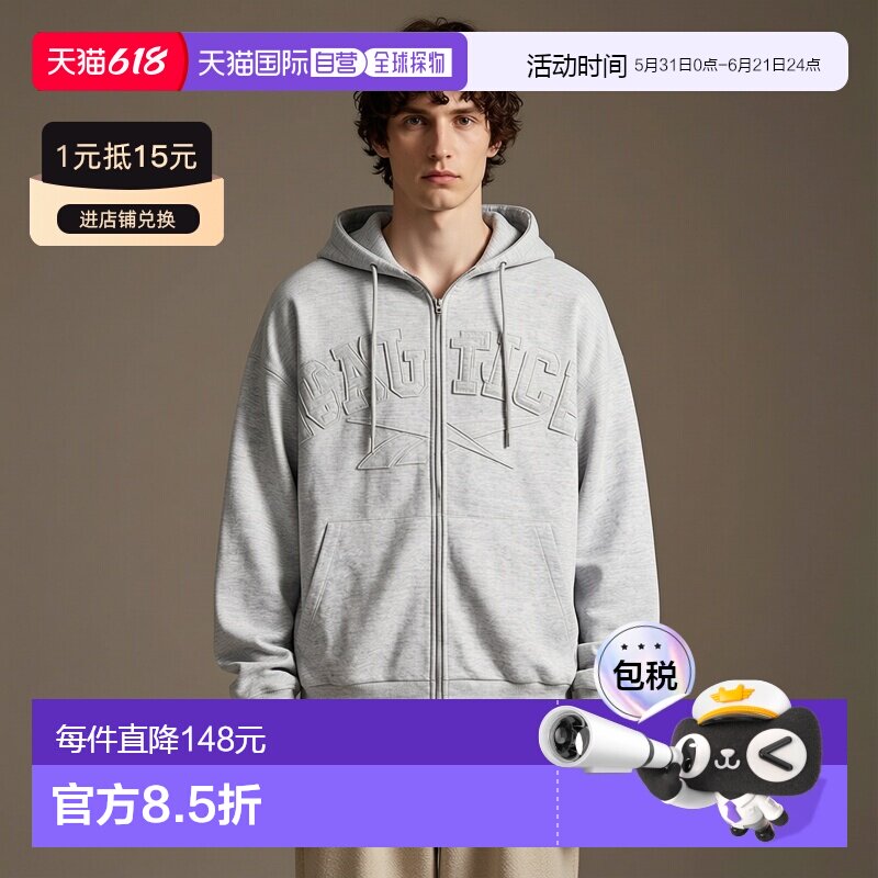 1h可退 日本直邮Reebok×NAUTICA男装立体感重磅连帽衫双面logo拉
