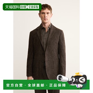 自营欧洲直邮Mango芒果 男士棕色修身微格纹羊毛夹克