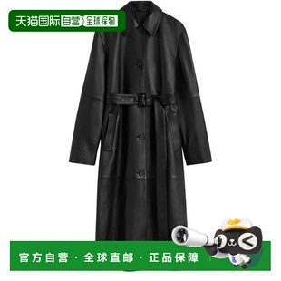 自营欧洲直邮Toteme Outerwear女士黑色羊皮腰带长款大衣