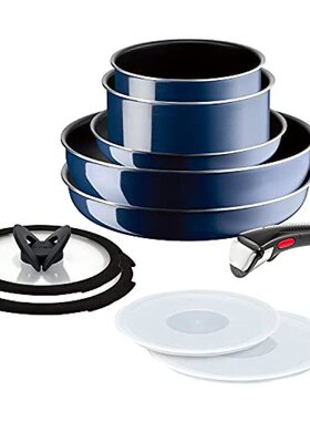 日本直邮T-fal特福锅具红点套装不粘锅10件组 蓝色L43791