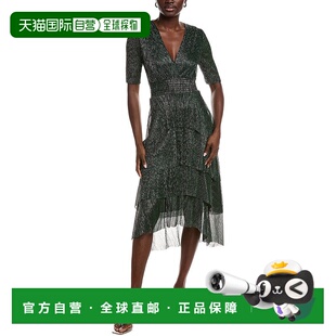 自营Maje Metallic Tiered Midi Dress - green 美国奥莱直发