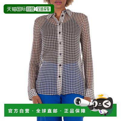 自营 Burberry Houndstooth印花丝绸衬衫-单色ip pttn 美国奥莱直
