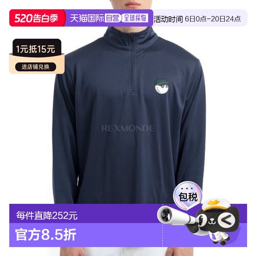 韩国直邮MALBON 高性能 1/4 拉链 (ME0001-NVY) 长袖 T 恤