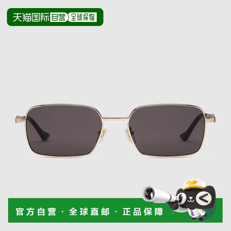 自营欧洲直邮Gucci古驰男士黄金色金属长方形太阳镜墨镜