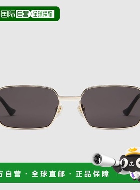 自营欧洲直邮Gucci古驰男士黄金色金属长方形太阳镜墨镜