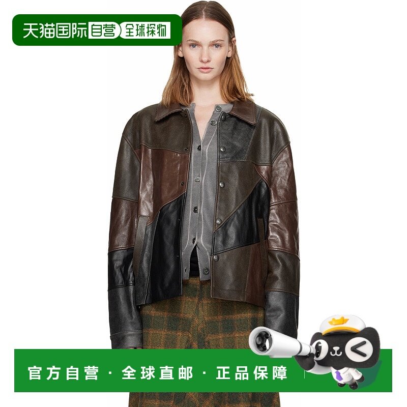 香港直邮潮奢 Andersson Bell 女士 黑色 & 棕色拼接皮革夹克 awa