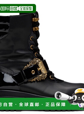 1h可退 香港直邮潮奢 versace 范思哲 女士 黑色针扣踝靴 E79VA3S