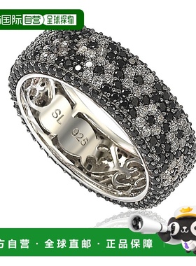 自营 Suzy Levian 纯银方晶锆石白色和黑色密镶花朵永恒戒指 - 黑