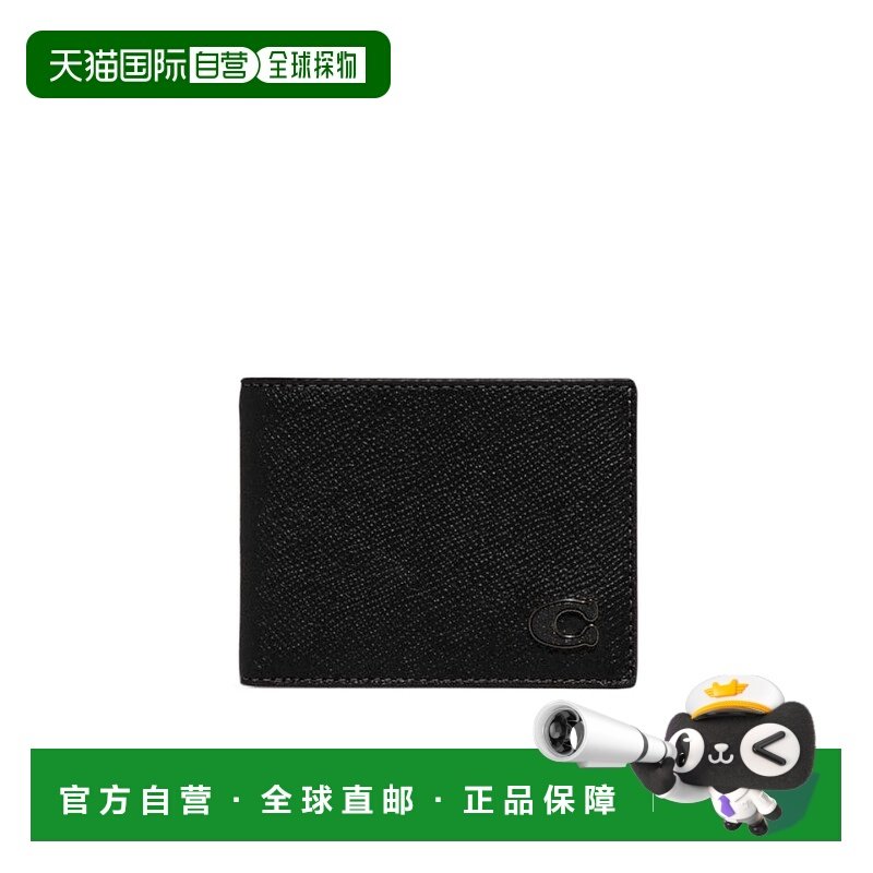 香港直邮COACH 男士钱包 CJ947BLK AW2023 蔻驰 黑色双折皮夹