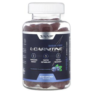 香港直邮Snap Supplements,左旋肉碱软糖，无糖，蓝莓，60 粒软糖