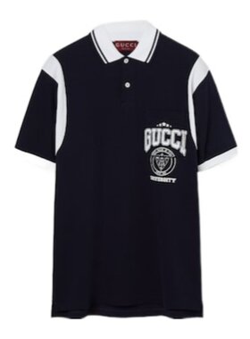 GUCCI 男士POLO衫 811426XJG2A4027 SS2025 黑色 短袖Polo衫