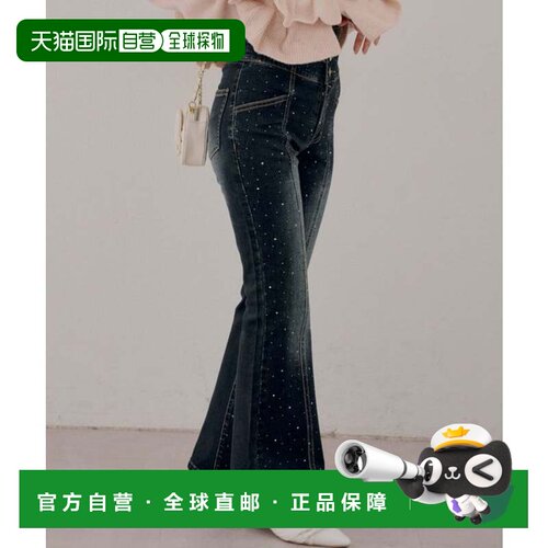日本直邮NICE CLAUP 闪亮后系带喇叭牛仔裤CLR 喇叭裤