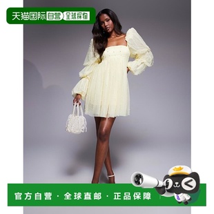 珍珠精饰连衣裙 1h可退 奢华薄纱娃娃装 女士 butter 香港直邮ASOS