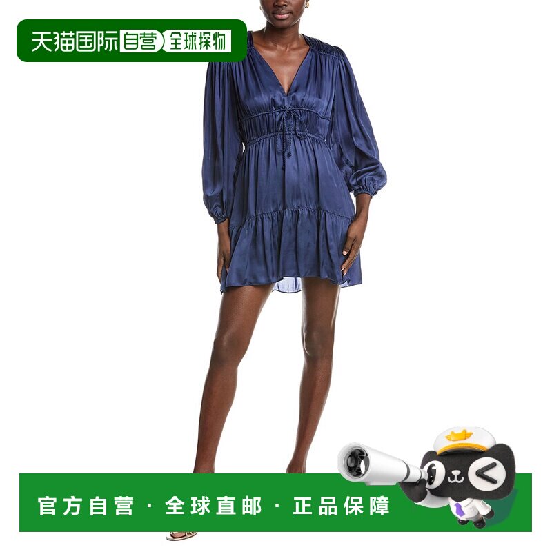 自营Maje Gathered Satin Mini Dress - Blue 连衣裙美国直发奥莱
