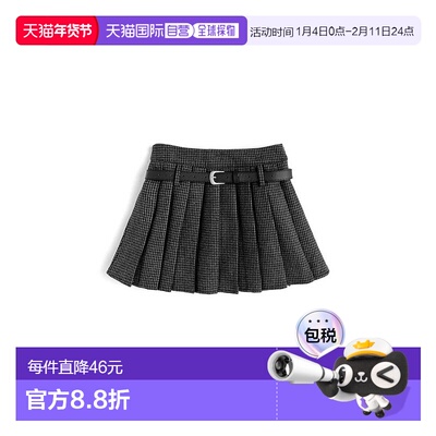 日本直邮日潮 GRL 带腰带&内衬防走光千鸟格百褶A字裙短裙AT2593