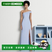 six不对称露肩袖 口喇叭形礼服 前开衩 自营after 天蓝色 美国