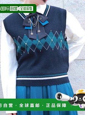 1h可退 日本直邮axes femme 女装 珍珠装饰V领阿甘纹针织背心 ZA1