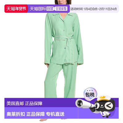 自营SLEEPER 2pc Miss Cat Belted Lounge Set - green 美国奥莱