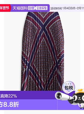 1h可退 香港直邮Sandro 女士 褶裥印花缎面斜纹布中长半身裙 SFPJ