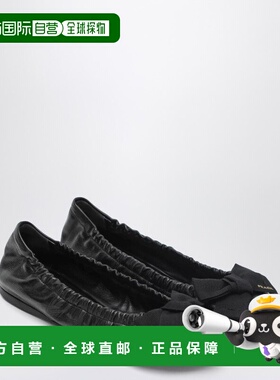 1h可退 香港直邮Prada 普拉达 女士 黑色漆皮蝴蝶结芭蕾舞鞋 1F32