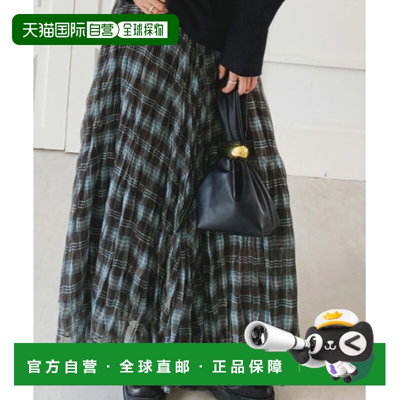 1h可退 日本直邮sorule 女装 洗旧格纹网纱半身裙 松紧腰褶皱设计