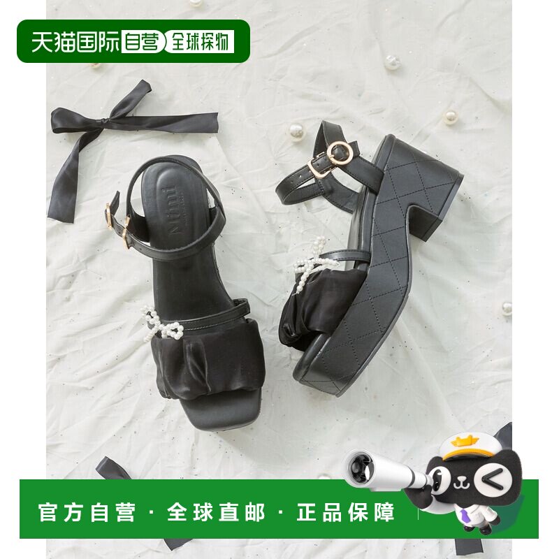 日本直邮MAJESTIC LEGON 女士 厚底珍珠蝴蝶结镂空褶皱凉鞋 16621图片
