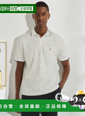 Nautica 男式 Navtech 可持续制作印花经典版型 Polo 衫 - 亮白色