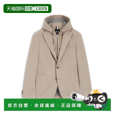 自营bossSlim-fit jacket with integrated hoodie - khaki 美国