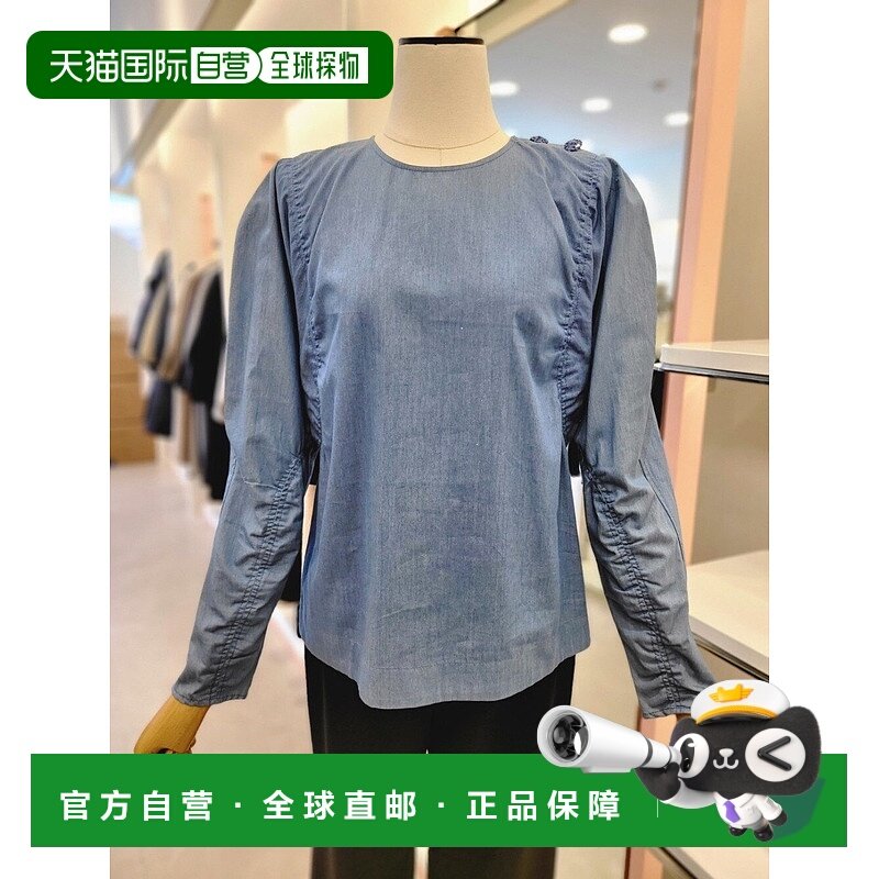 韩国直邮[ITMICHAA] 女款 褶皱细节 牛仔泡泡袖衬衫 (ITLAWBL810)