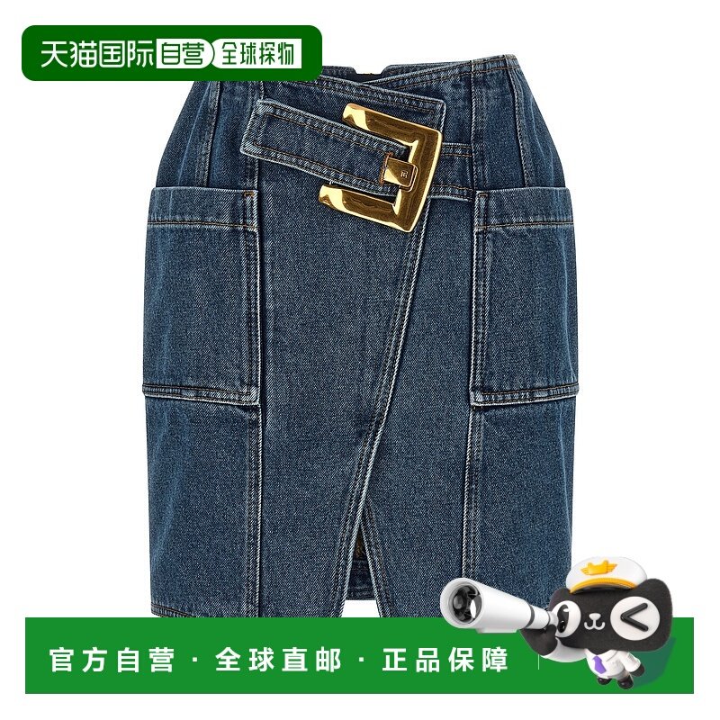 1h可退 香港直邮Balmain 巴尔曼 女士 繫帶短牛仔裙 GF1LBB28DG08
