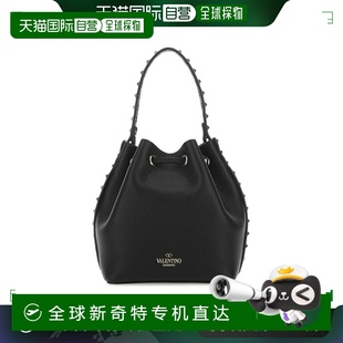 女士 1h可退 华伦天奴 香港直邮潮奢 黑色皮革铆钉水桶 Valentino