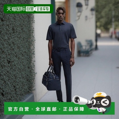 自营 bossRegular-fit polo shirt in brushed flannel - dark bl