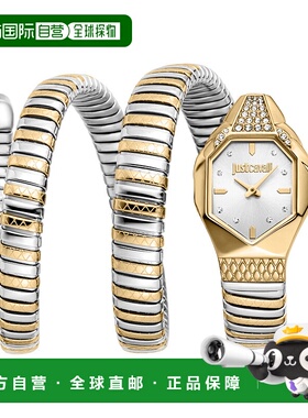 自营JUST CAVALLI Womens's Snake Watch, Gold Color Case, Silv