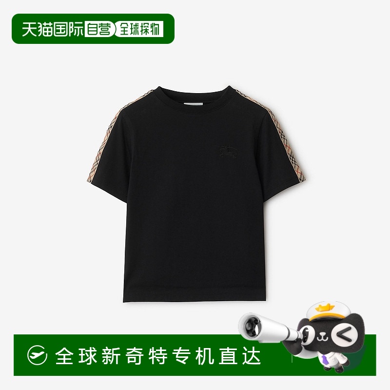 欧洲直邮Burberry (2025新品) 格纹装饰棉质T恤衫博柏利