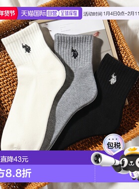 1h可退 日本直邮U.S. POLO ASSN. 男女同款刺绣标志中筒袜三双装