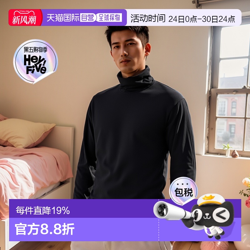 日潮跑腿UNIQLO优衣库 暖HEATTECH高领T恤 09 BLACK 4XL MEN上衣
