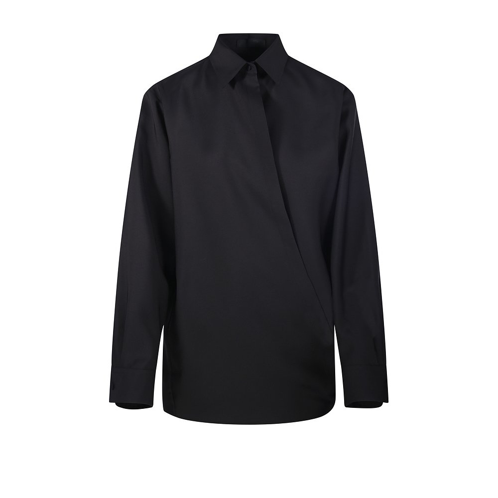 VALENTINO 女士衬衫 5B0AB6T58Y10NO AW2024 黑色 长袖羊毛衬衫