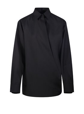 VALENTINO 女士衬衫 5B0AB6T58Y10NO AW2024 黑色 长袖羊毛衬衫