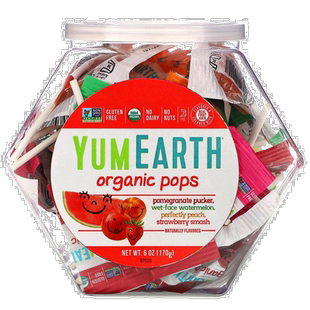 香港直发Yumearth果汁棒棒糖罐装无坚果甘甜爽口健康美味170g