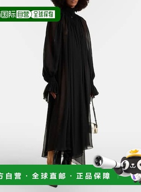 1h可退 香港直邮KHAITE 女士 Edgar 半透视真丝薄纱中长连衣裙