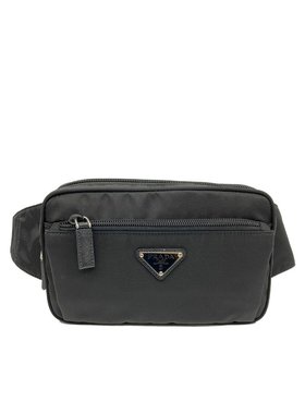 PRADA 男士斜挎包 2VL9772DMGF0002 CO 黑色 撞色徽标腰包