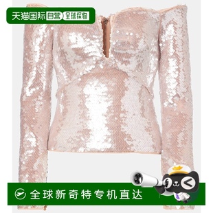 香港直邮Self 女士 1h可退 Portrait 舒 珠片露肩上衣 beige米色