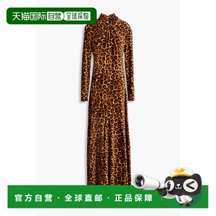 香港直邮Rabanne 女士 扭曲豹纹德沃尔天鹅绒长款连衣裙 23HJRO63
