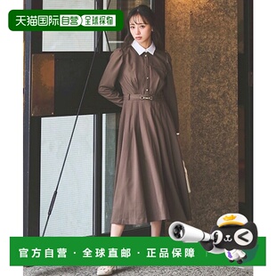 1h可退 日本直邮Swingle 女装 白色翻领衬衫连衣裙 长袖修身显瘦