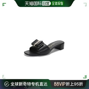 香港直邮SALVATORE 0733764 女士黑色皮革高跟拖鞋 FERRAGAMO