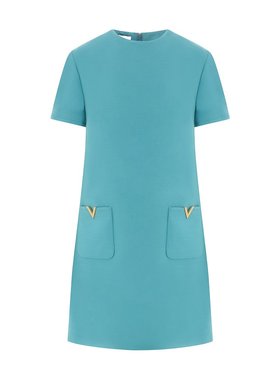 VALENTINO 女士连衣裙 BVAF551CFR2F SS2025 蓝色 短袖圆领连衣裙